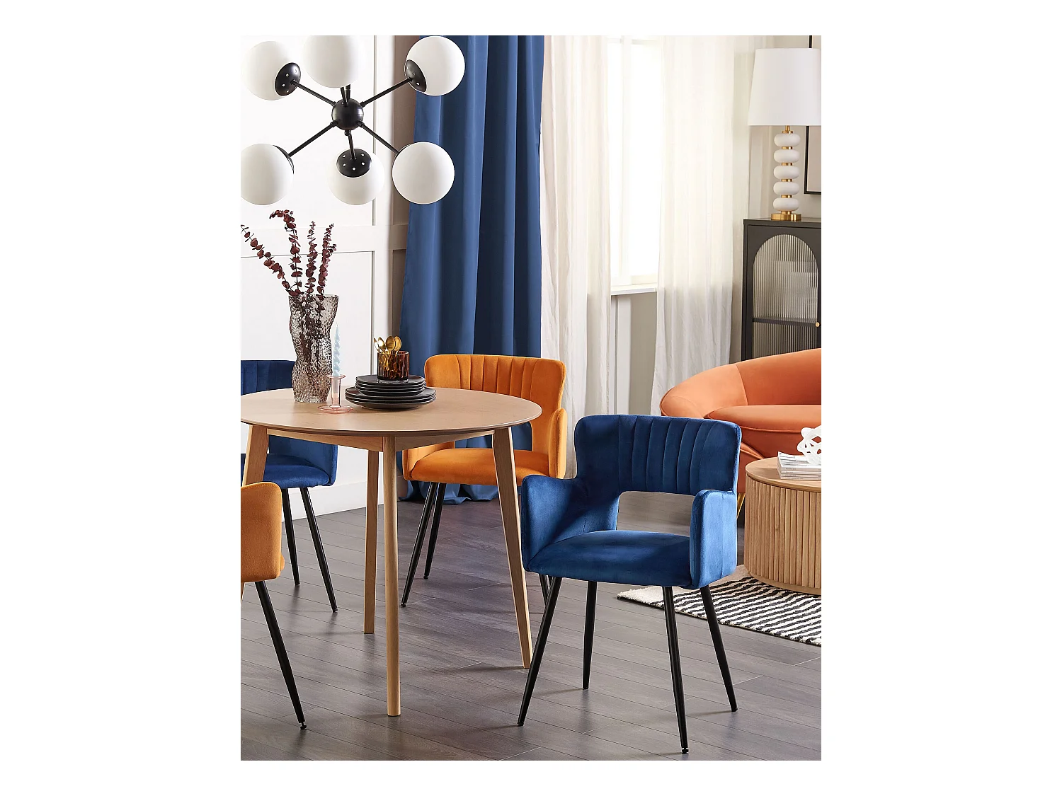 Lot de 2 chaises de salle à manger SANILAC Velours Bleu marine