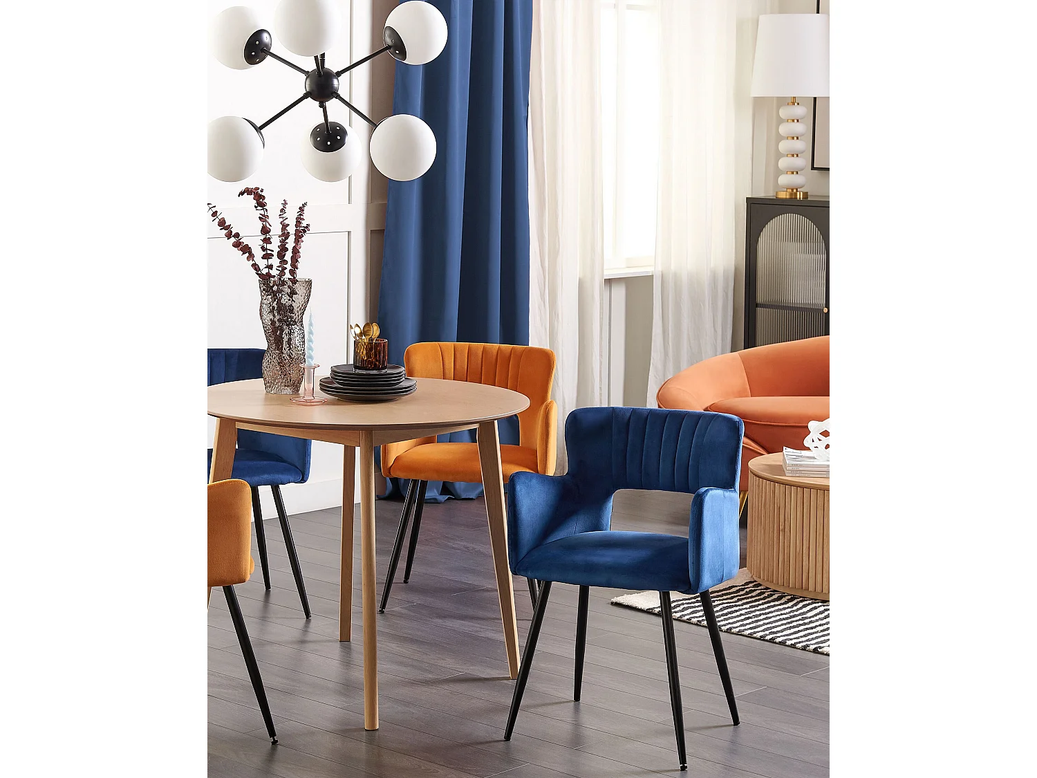 Lot de 2 chaises de salle à manger SANILAC Velours Bleu marine