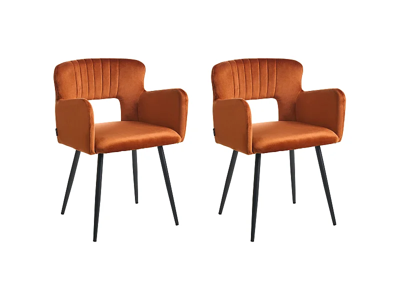 Stuhl mit Polsterung aus Samtstoff mit Armlehnen orange Sanilac