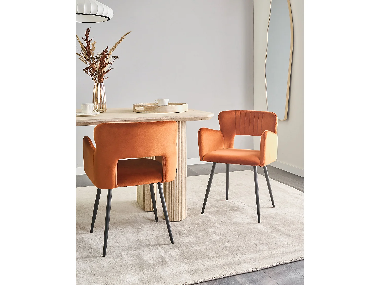 Set van 2 eetkamerstoelen SANILAC Fluweel Oranje