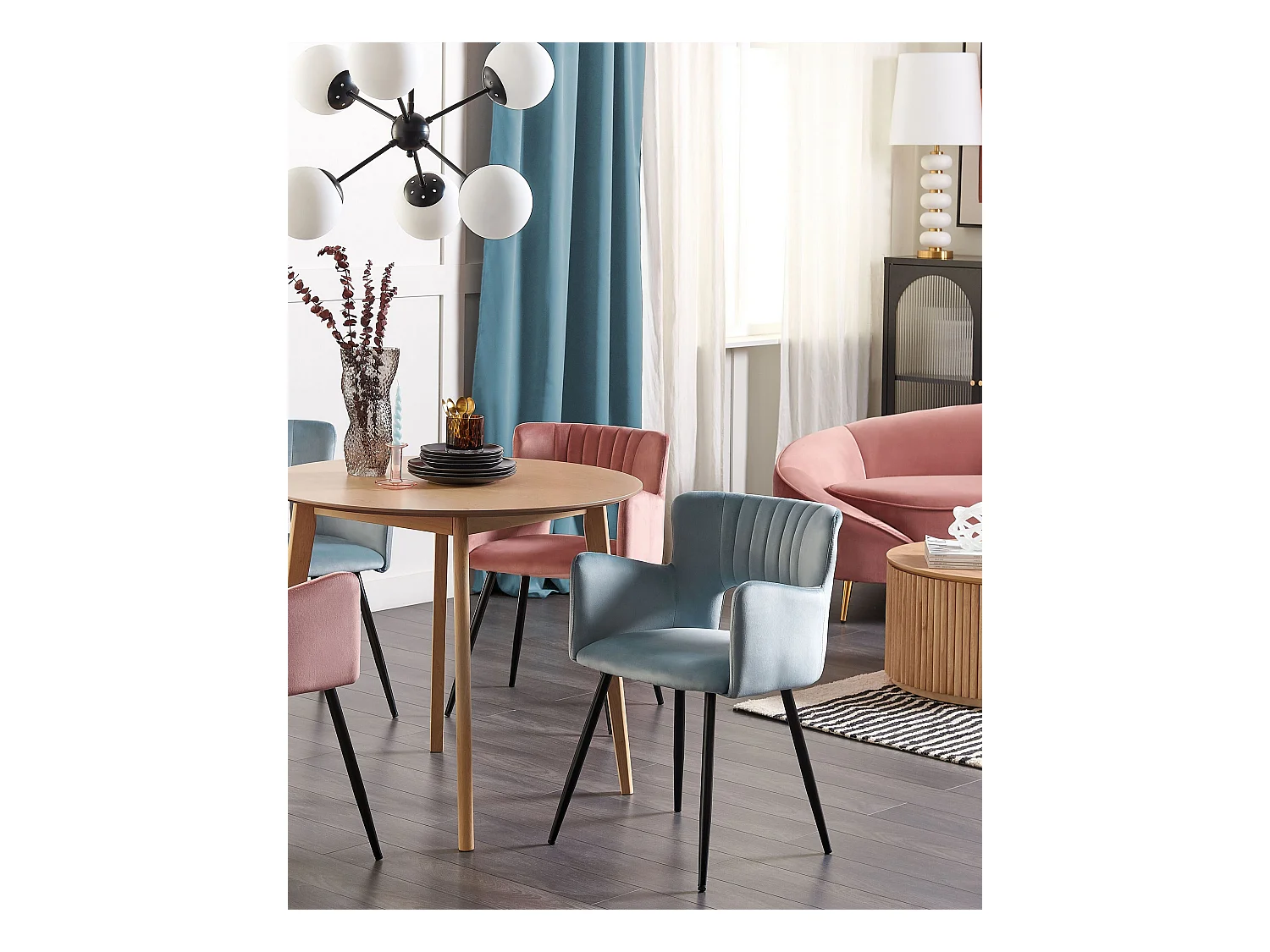 Conjunto de 2 sillas de comedor SANILAC Terciopelo Azul claro