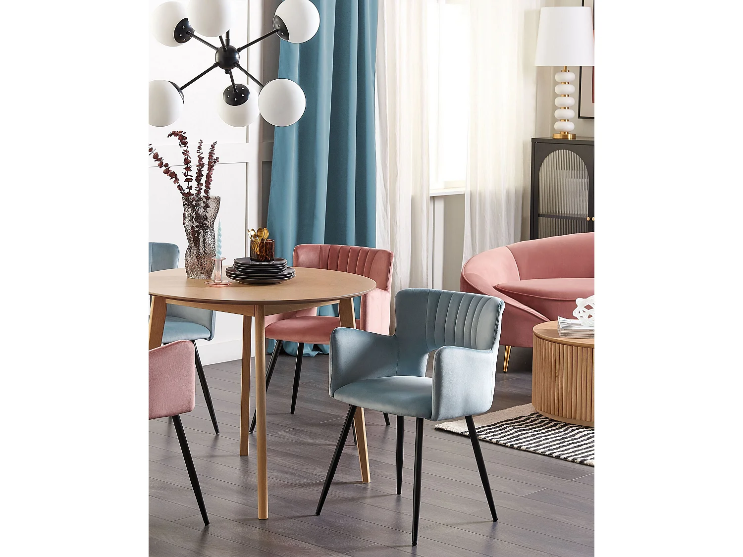 Lot de 2 chaises de salle à manger SANILAC Velours Bleu clair