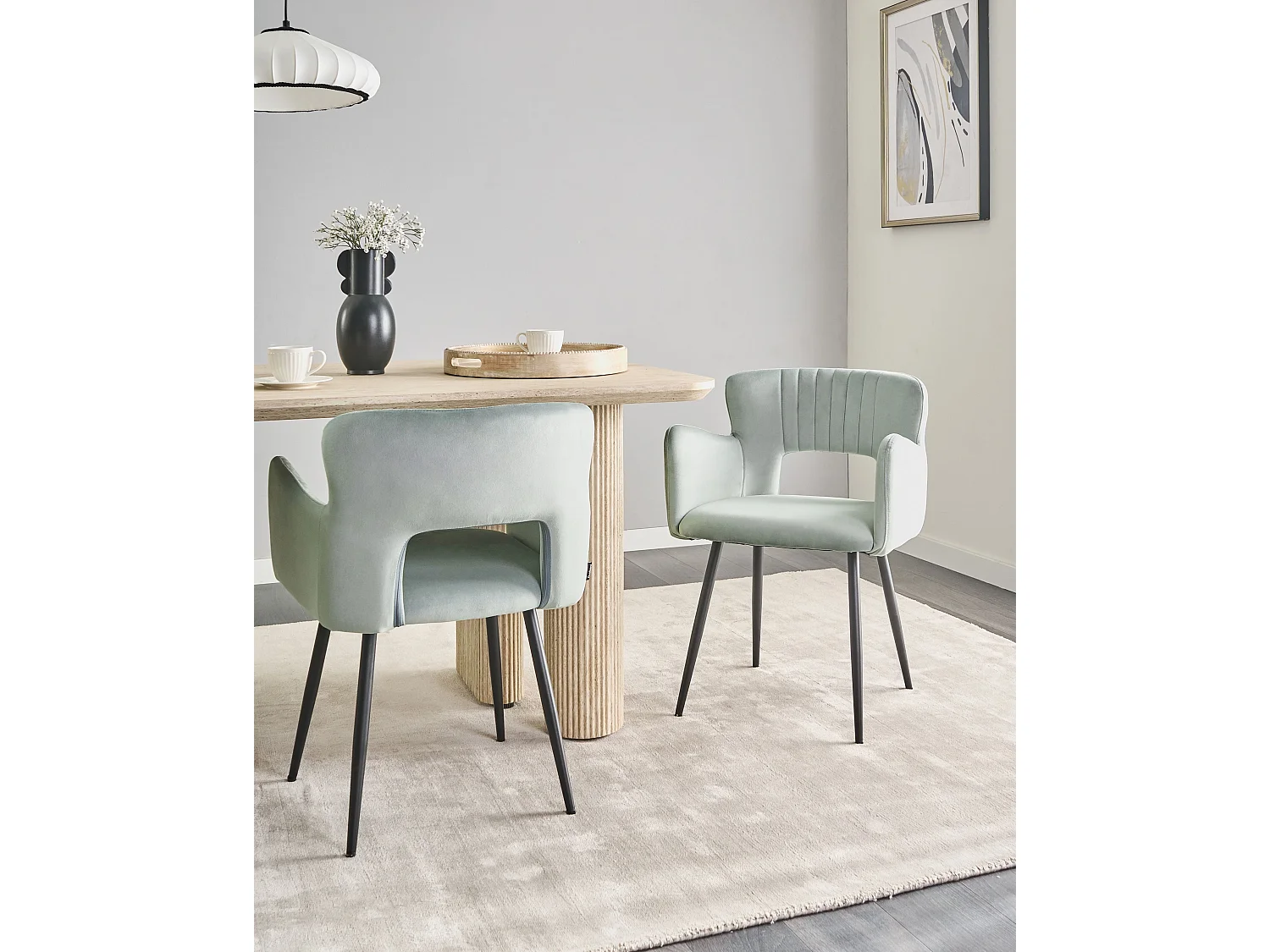Lot de 2 chaises de salle à manger SANILAC Velours Bleu clair