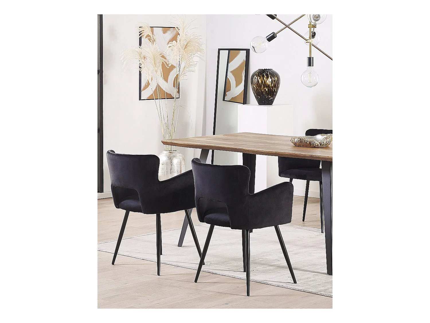 Conjunto de 2 sillas de comedor SANILAC Terciopelo Negro