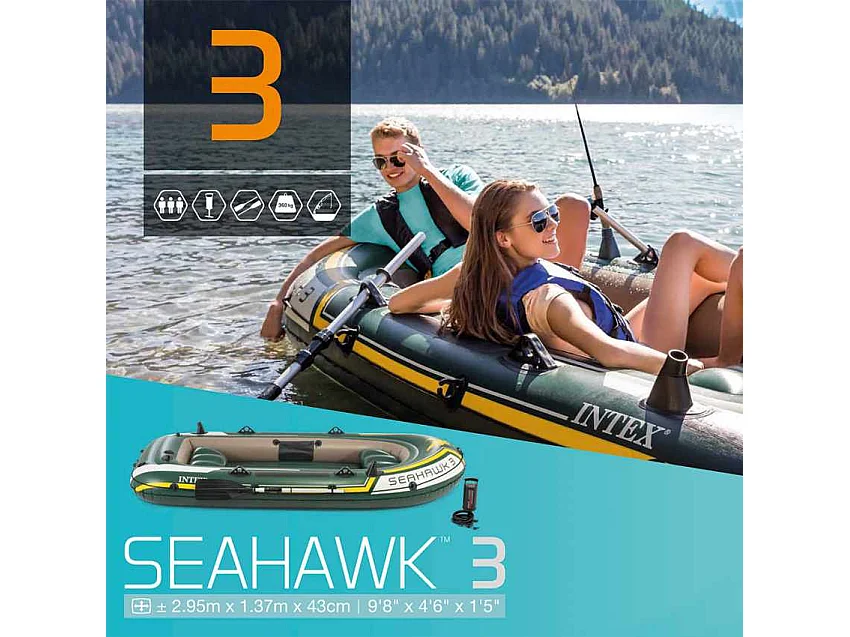 Kit bateau gonflable 3 places Seahawk 3 avec rames et gonfleur - Intex