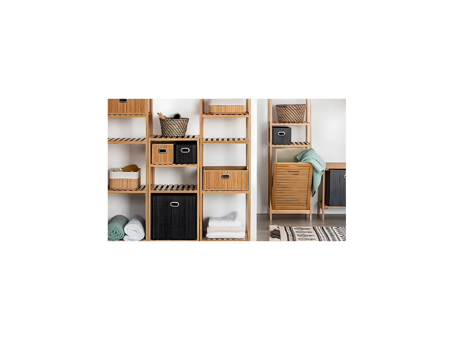 Boite de rangement en bambou et tissu 15 x 31 x 15 cm