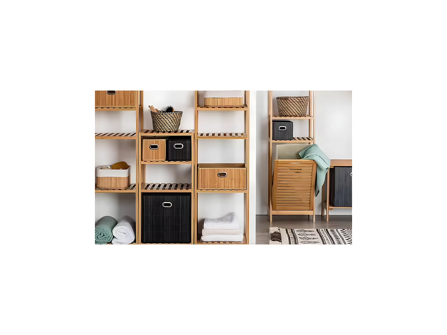 Boite de rangement en bambou et tissu 15 x 31 x 15 cm