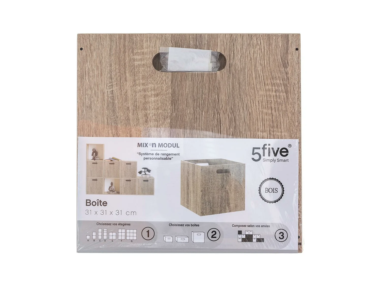 Boîte de rangement en bois aspect chêne Naturel 31 x 31 cm