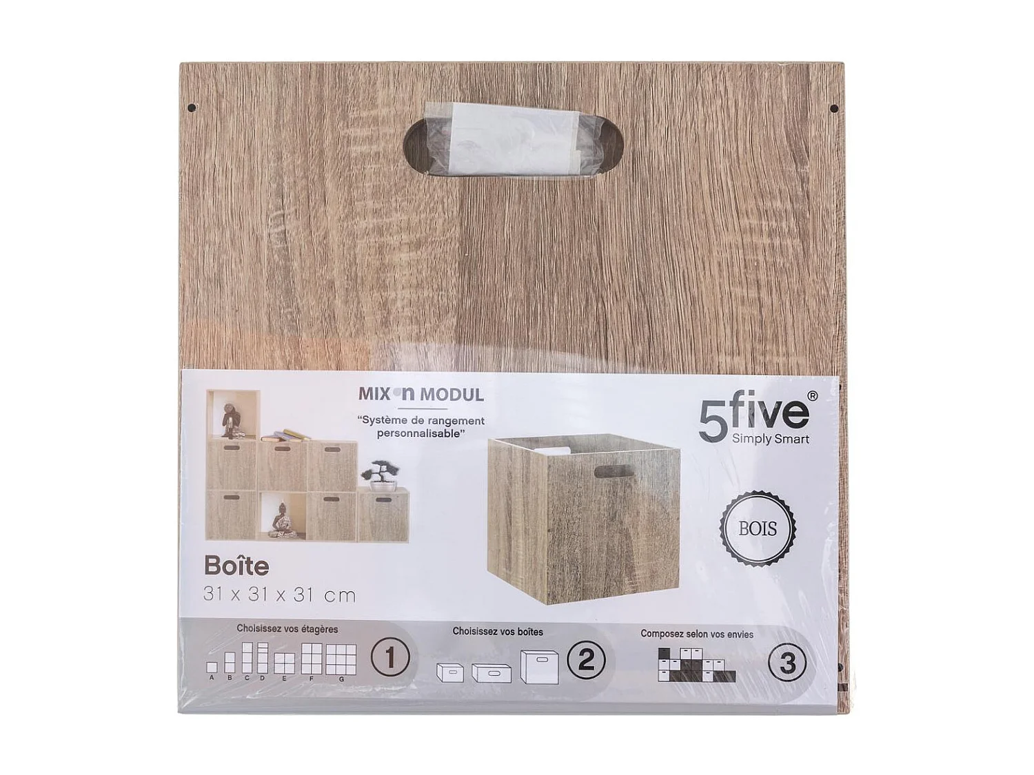 Boîte de rangement en bois aspect chêne Naturel 31 x 31 cm