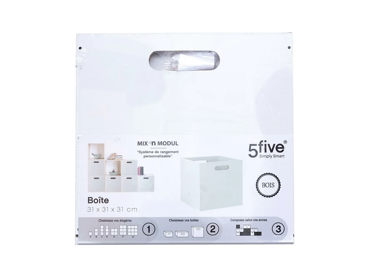 Boîte de rangement en bois Blanc 31 x 31 cm