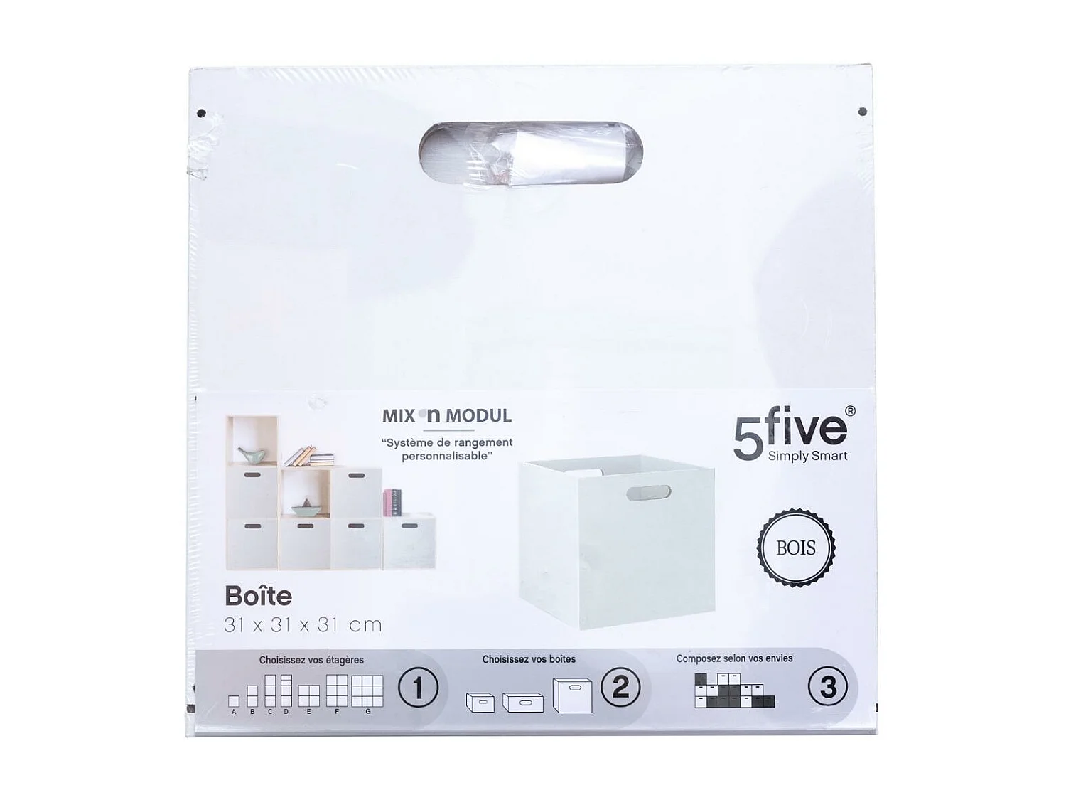 Boîte de rangement en bois Blanc 31 x 31 cm