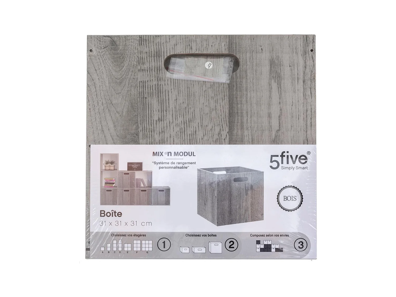 Boîte de rangement en bois aspect chêne Gris 31 x 31 cm