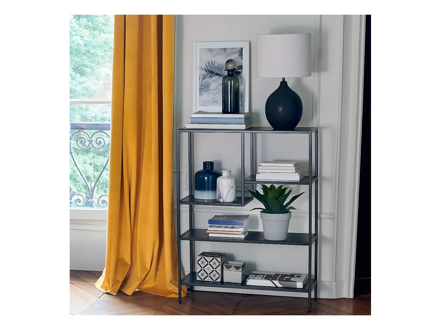 Meuble Étagère de rangement en Métal Noir 75 x 100.5 cm