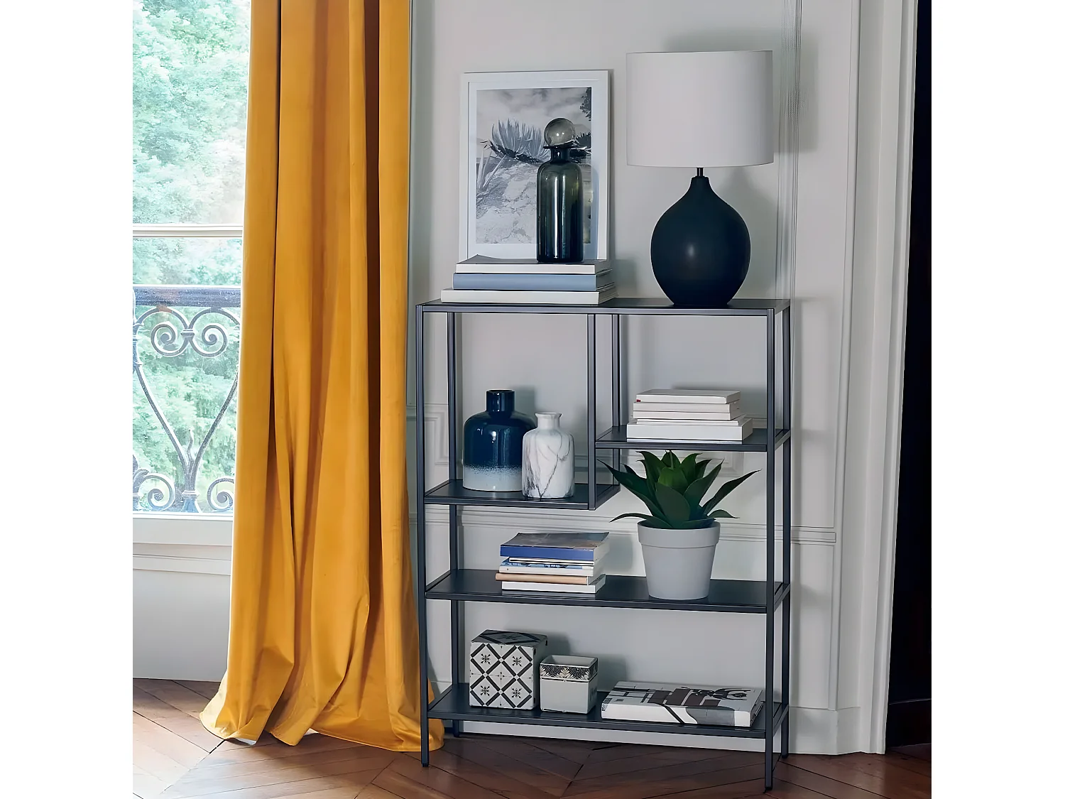 Meuble Étagère de rangement en Métal Noir 75 x 100.5 cm