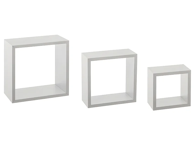 Lot de 3 Étagères murales flottantes Cubes coloris Blanc Fixations invisibles