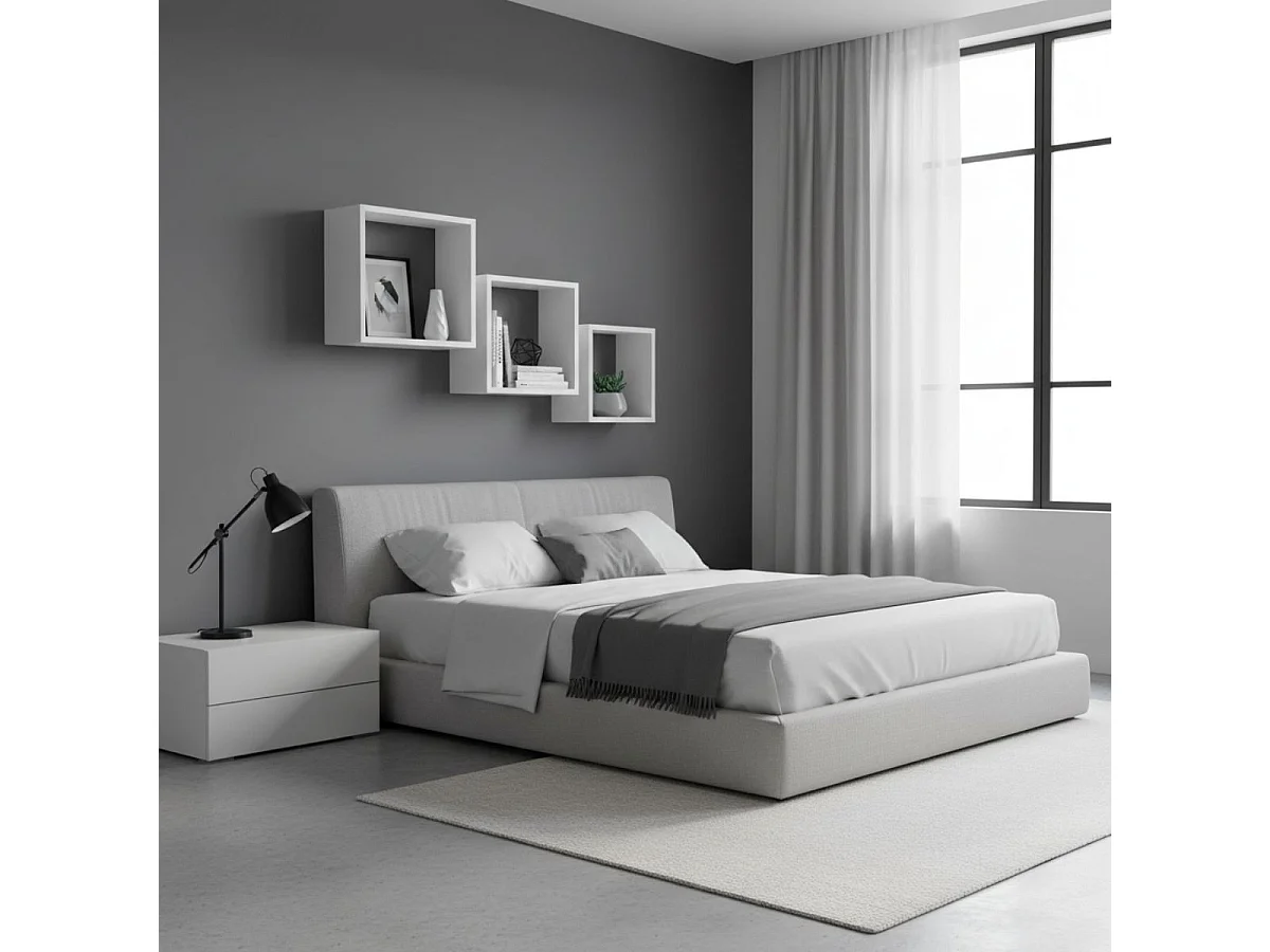 Lot de 3 Étagères murales flottantes Cubes coloris Blanc Fixations invisibles