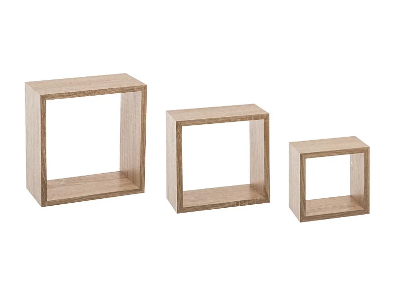 Lot de 3 Étagères murales flottantes Cubes coloris Chêne naturel Fixations invisibles