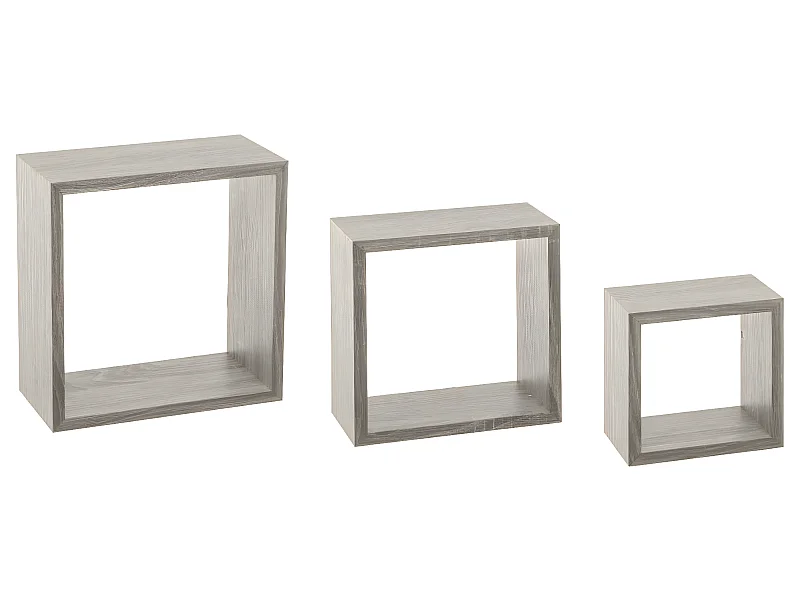 Lot de 3 Étagères murales flottantes Cubes coloris Chêne gris Fixations invisibles