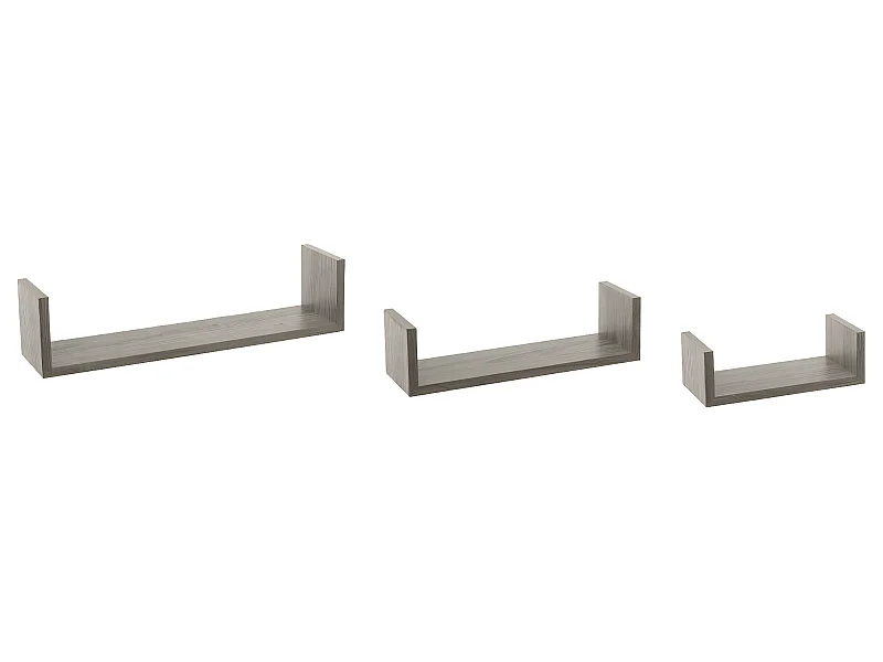 Lot de 3 Étagères murales flottantes coloris Chêne gris Fixations invisibles