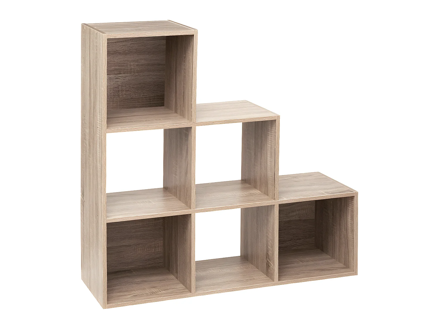 Meuble Étagère escalier 6 cases de rangement effet chêne naturel H 102 cm