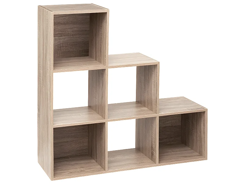 Meuble Étagère escalier 6 cases de rangement effet chêne naturel H 102 cm