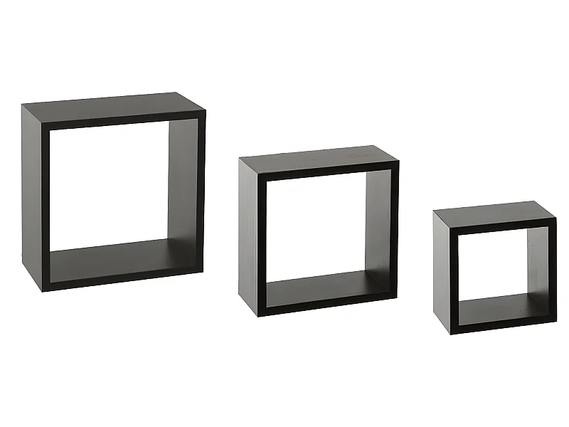 Lot de 3 Étagères murales flottantes Cubes coloris Noir Fixations invisibles
