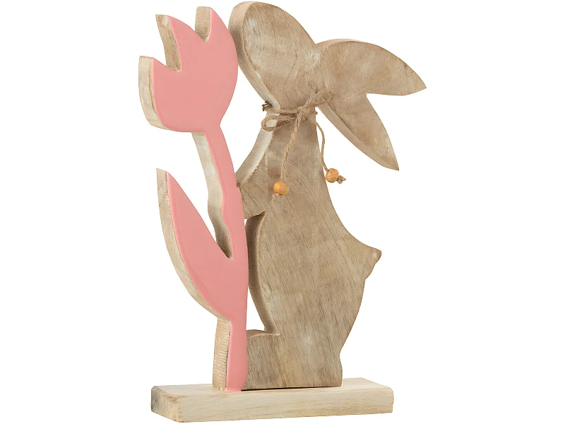 Statuette Déco "Lapin Fleur" 27cm Rose & Beige