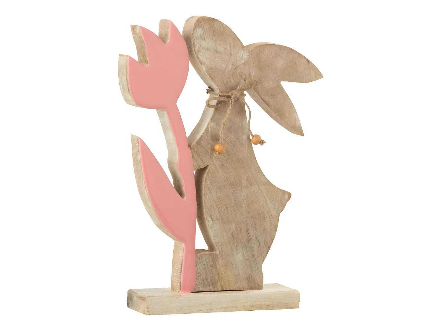 Statuette Déco "Lapin Fleur" 27cm Rose & Beige