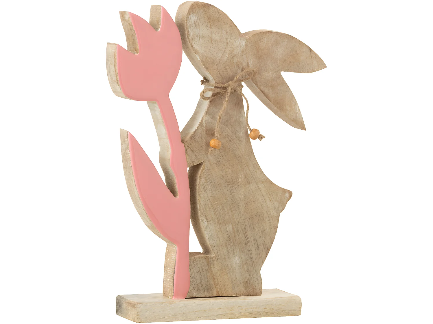Statuette Déco "Lapin Fleur" 27cm Rose & Beige