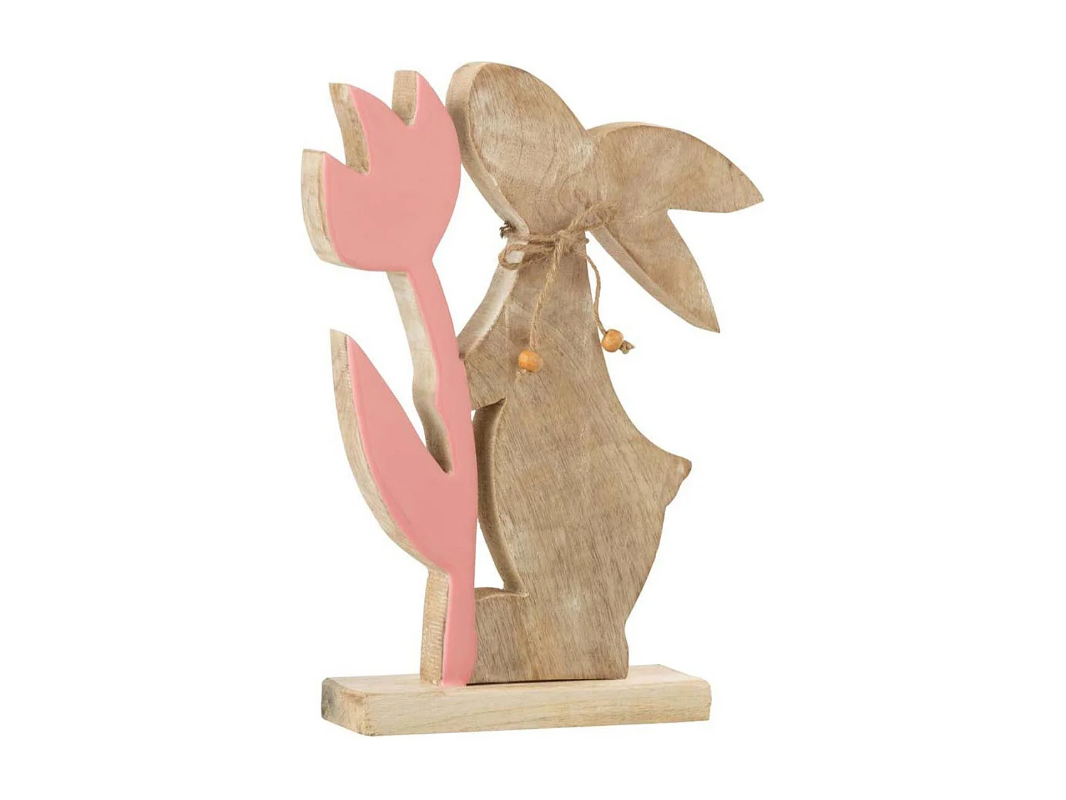 Statuette Déco "Lapin Fleur" 27cm Rose & Beige