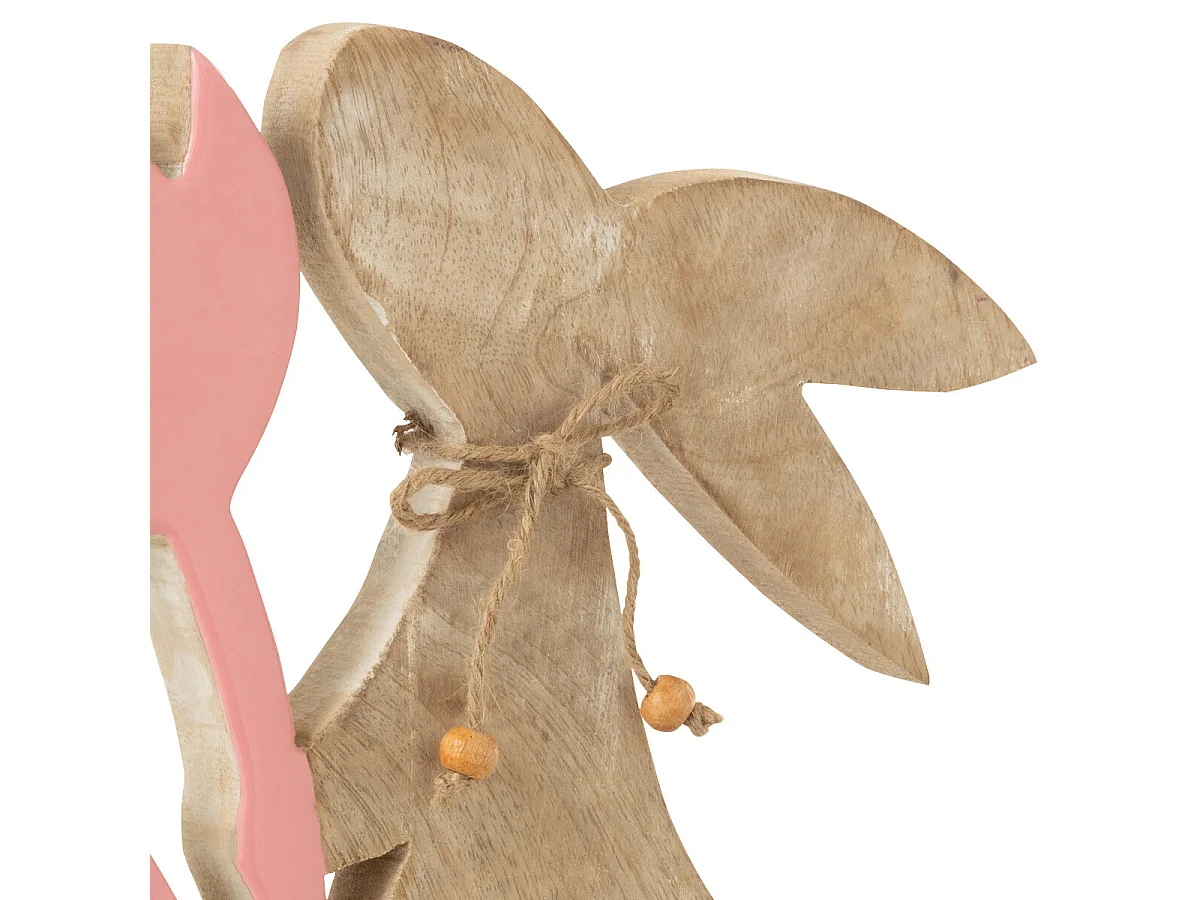 Statuette Déco "Lapin Fleur" 27cm Rose & Beige