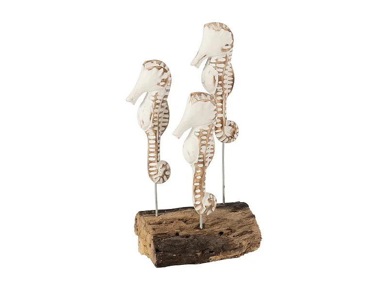 Statuette Déco "3 Hippocampes" 27cm Blanc