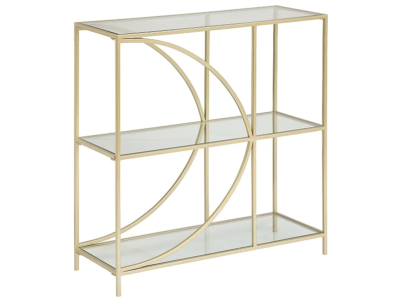 Meuble Étagère en Métal Doré 3 tablettes en Verre trempé 81 x 87 cm