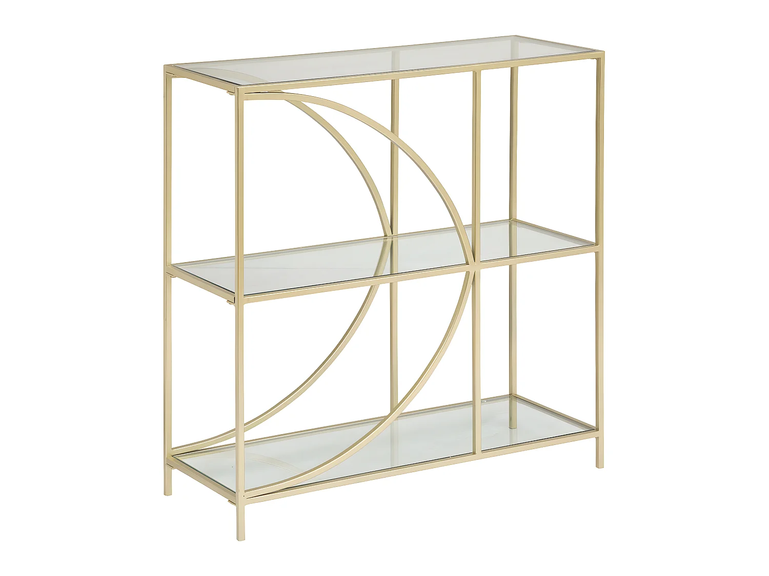 Meuble Étagère en Métal Doré 3 tablettes en Verre trempé 81 x 87 cm