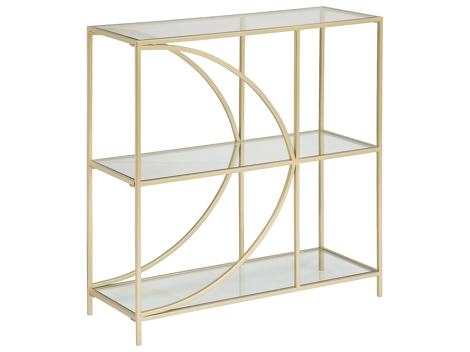 Meuble Étagère en Métal Doré 3 tablettes en Verre trempé 81 x 87 cm