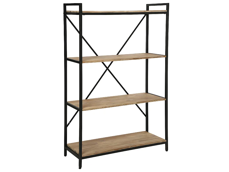 Meuble Étagère 4 niveaux en Métal Noir et Bois d'Acacia H 141 cm