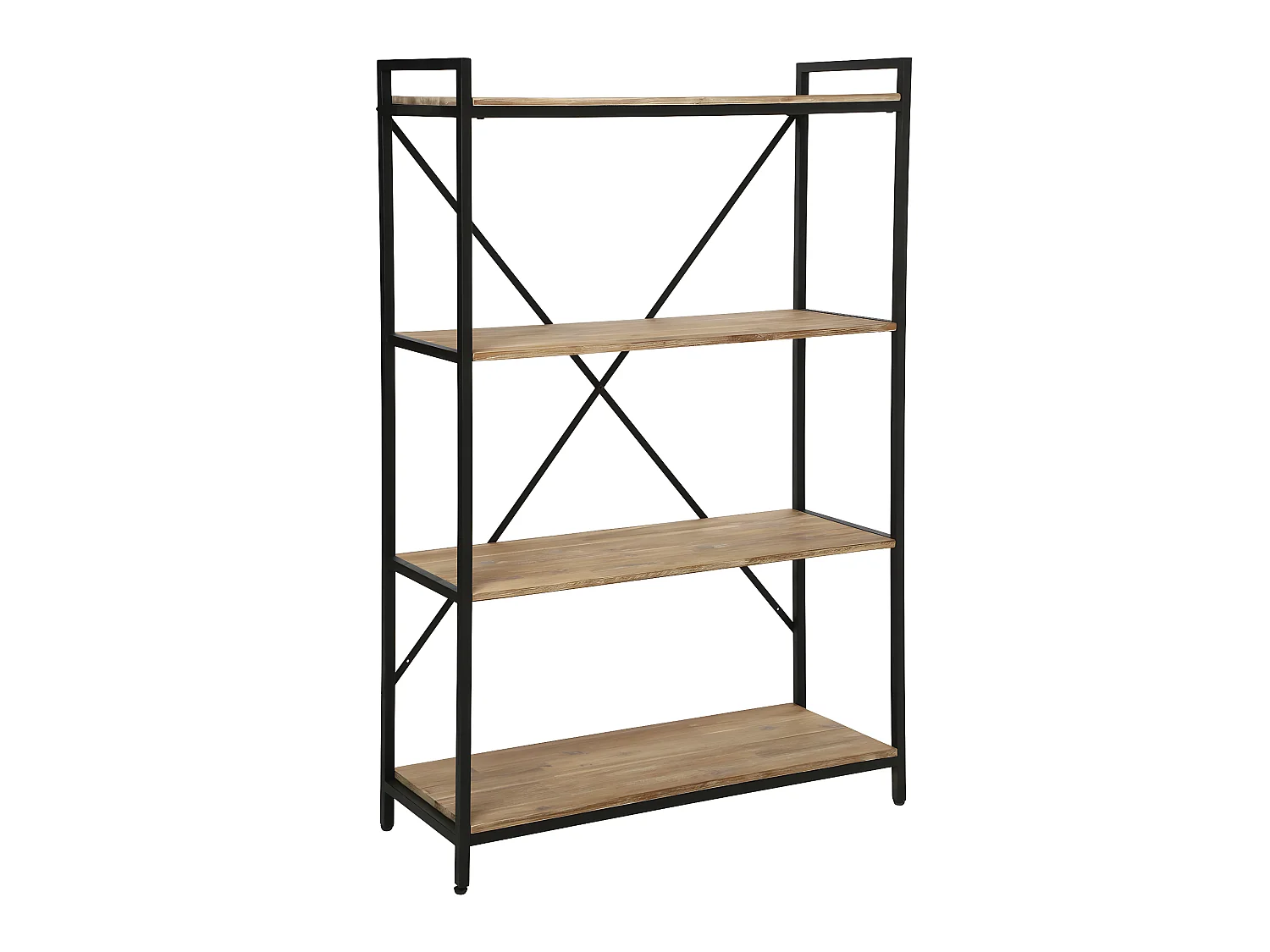 Meuble Étagère 4 niveaux en Métal Noir et Bois d'Acacia H 141 cm