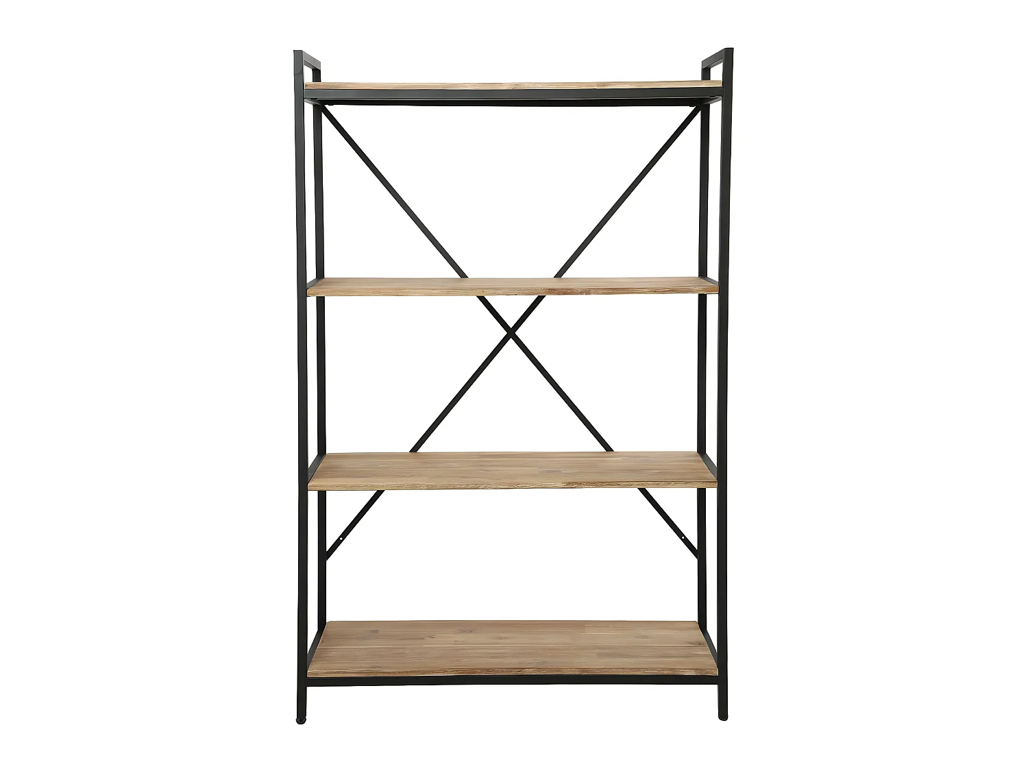 Meuble Étagère 4 niveaux en Métal Noir et Bois d'Acacia H 141 cm