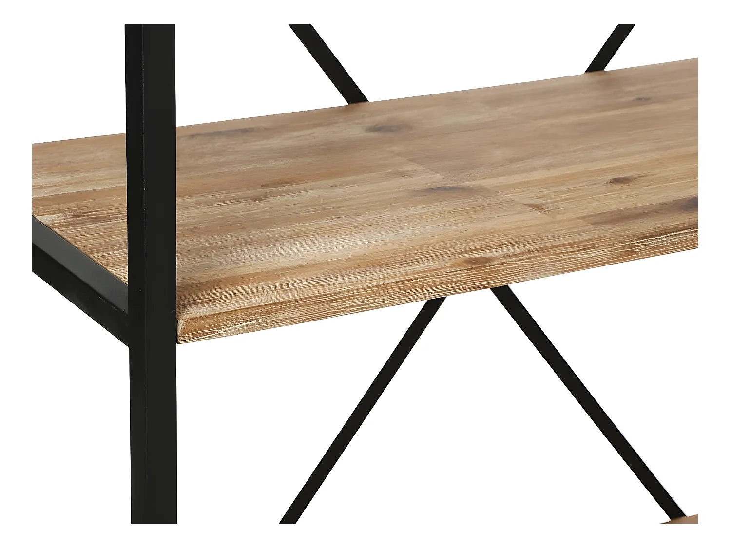 Meuble Étagère 4 niveaux en Métal Noir et Bois d'Acacia H 141 cm