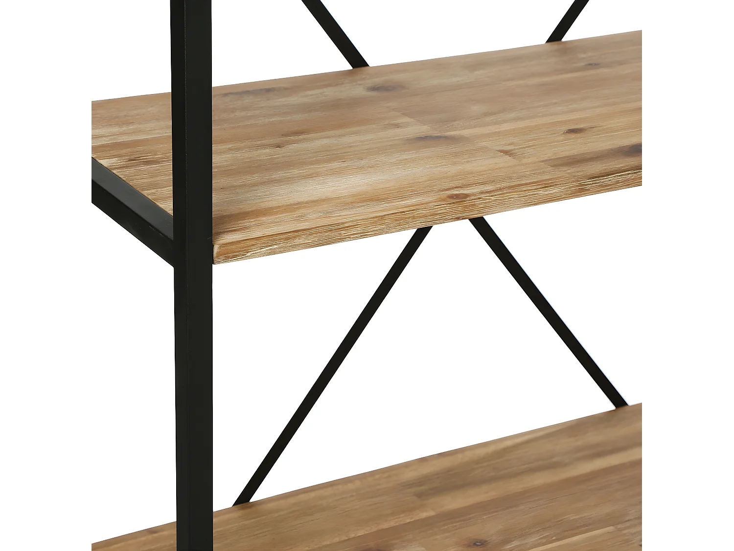 Meuble Étagère 4 niveaux en Métal Noir et Bois d'Acacia H 141 cm