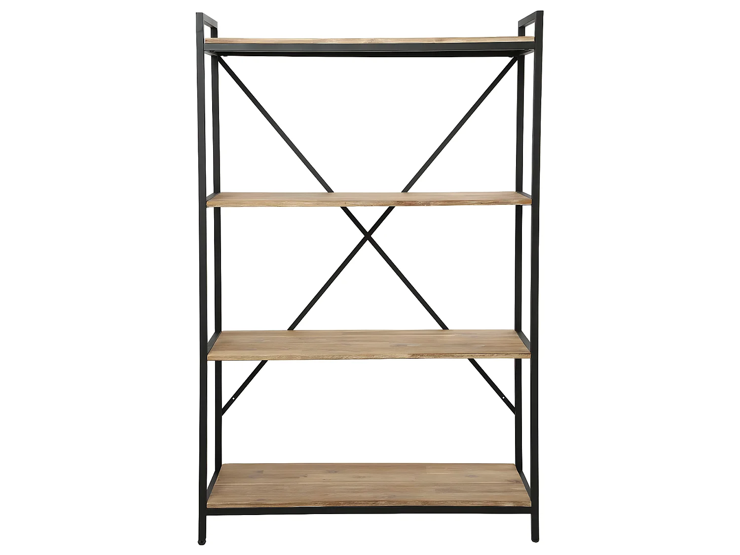 Meuble Étagère 4 niveaux en Métal Noir et Bois d'Acacia H 141 cm