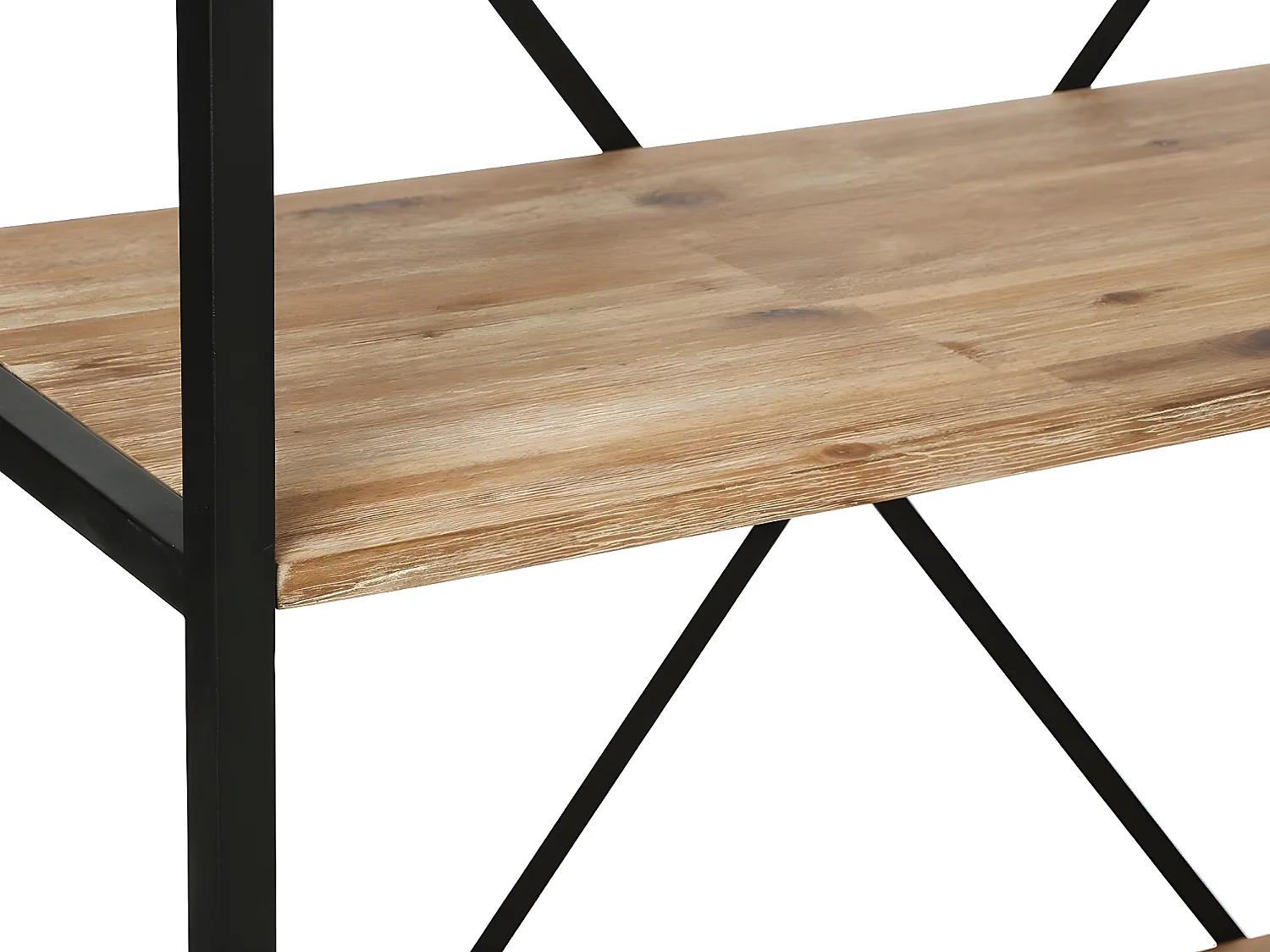 Meuble Étagère 4 niveaux en Métal Noir et Bois d'Acacia H 141 cm