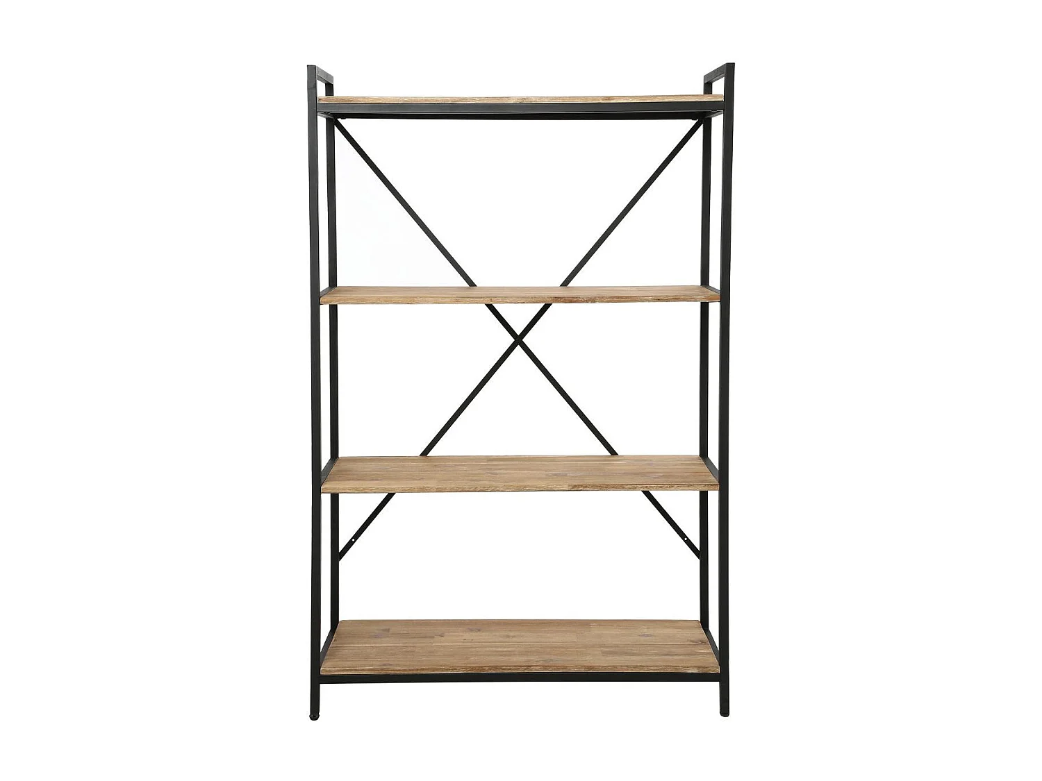 Meuble Étagère 4 niveaux en Métal Noir et Bois d'Acacia H 141 cm