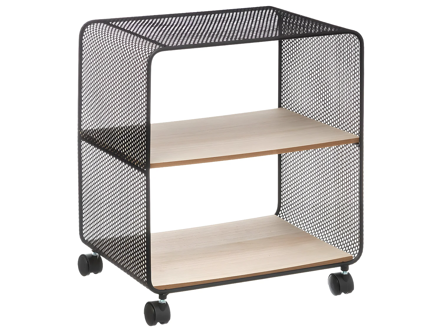 Étagère 2 cases sur roues en métal et Bois H 51 cm