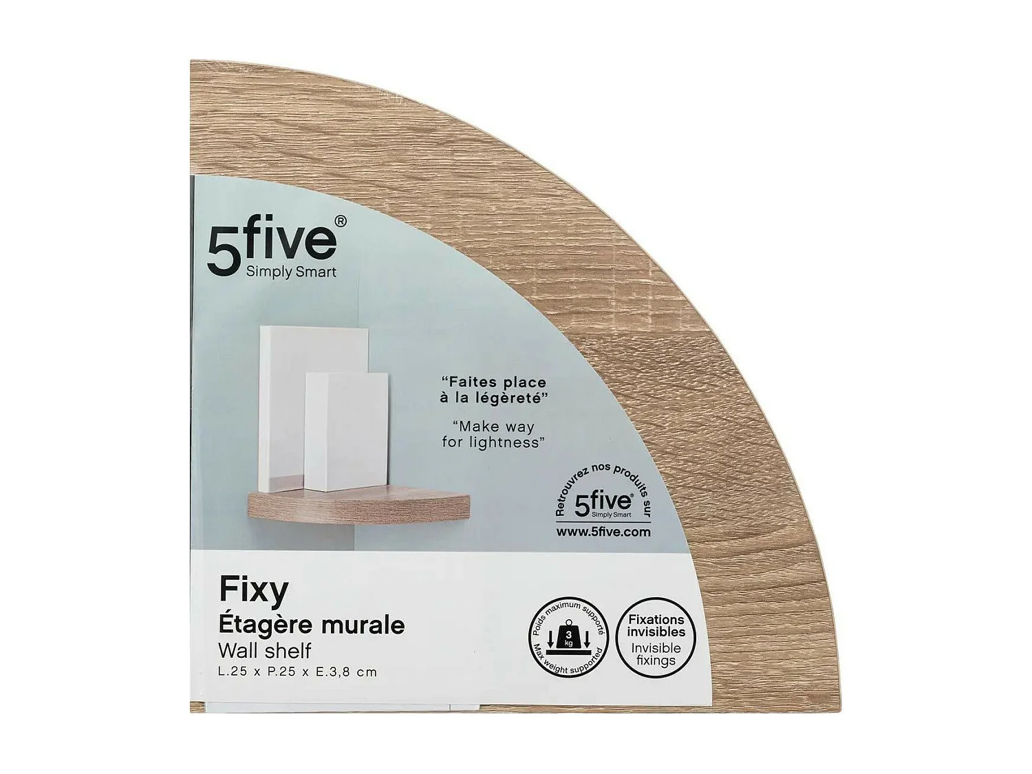 Étagère d'angle murale flottante effet chêne naturel 25 x 25 cm Fixations invisibles