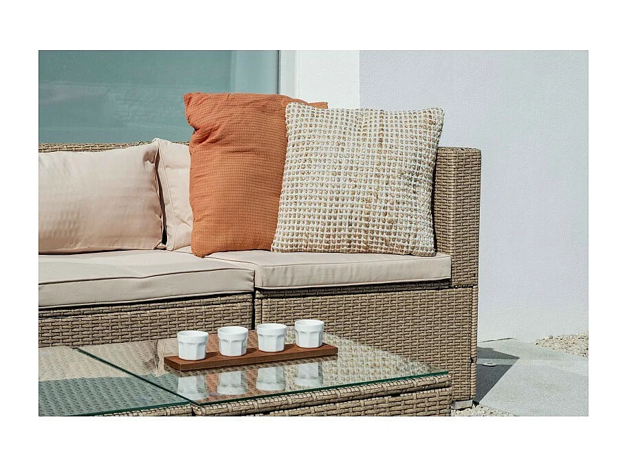 Conjunto Muebles de Jardín Muebles de Jardín Conjuntos Sofá Bahamas Conjunto Cuatro doble mesa 5 Plazas Ratán sintético Marrón Tostado KieferGarden