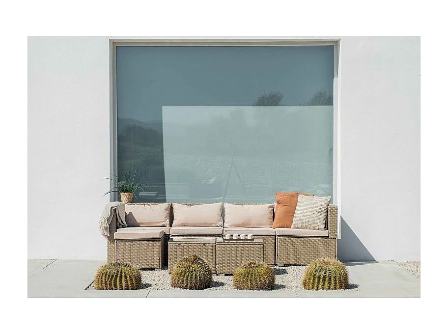 Conjunto Muebles de Jardín Muebles de Jardín Conjuntos Sofá Bahamas Conjunto Cuatro doble mesa 5 Plazas Ratán sintético Marrón Tostado KieferGarden