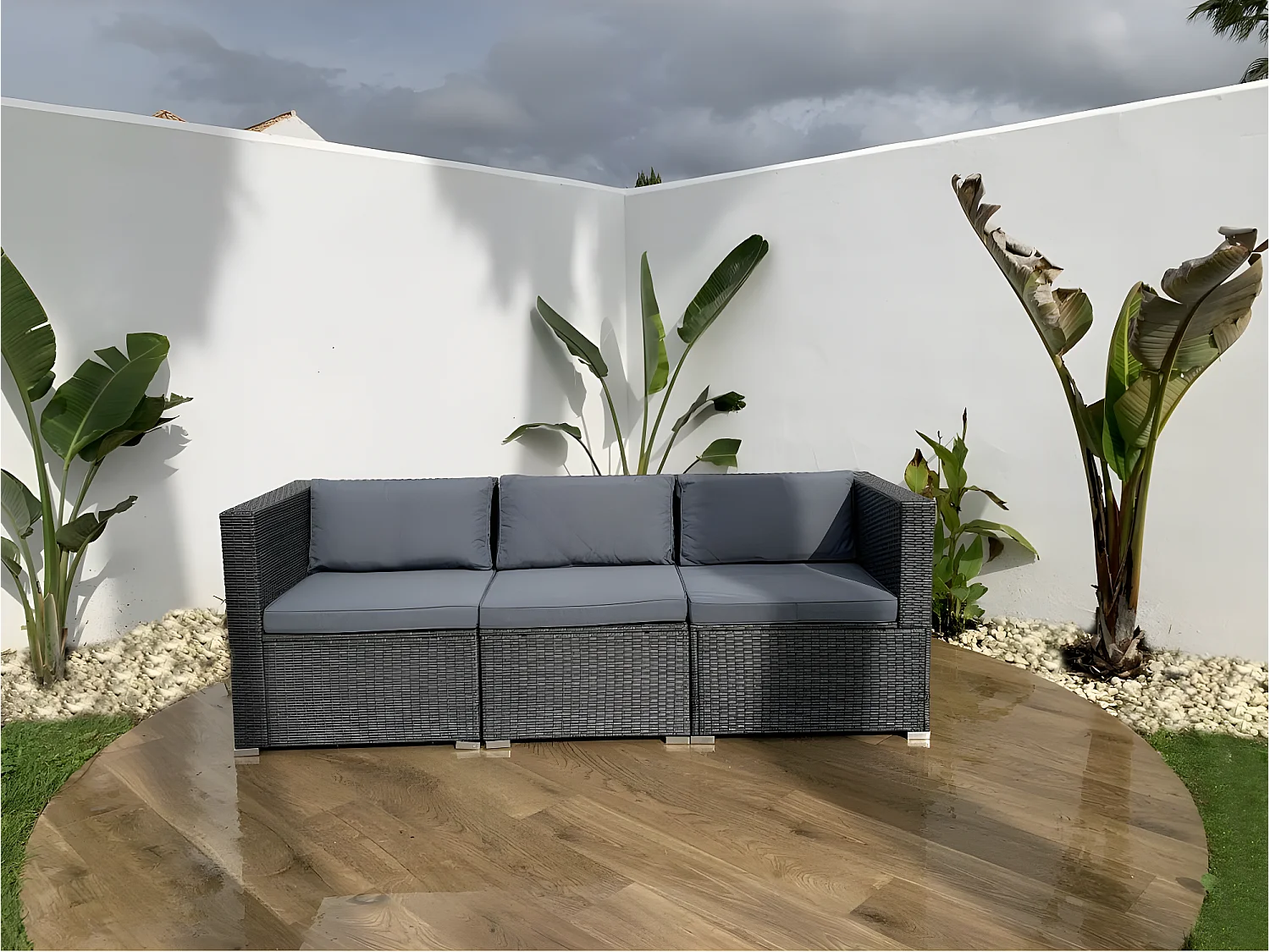 Conjunto Muebles de Jardín Muebles de Jardín Conjuntos Sofá Bahamas Sofá Triple 3 Plazas Ratán sintético Gris KieferGarden
