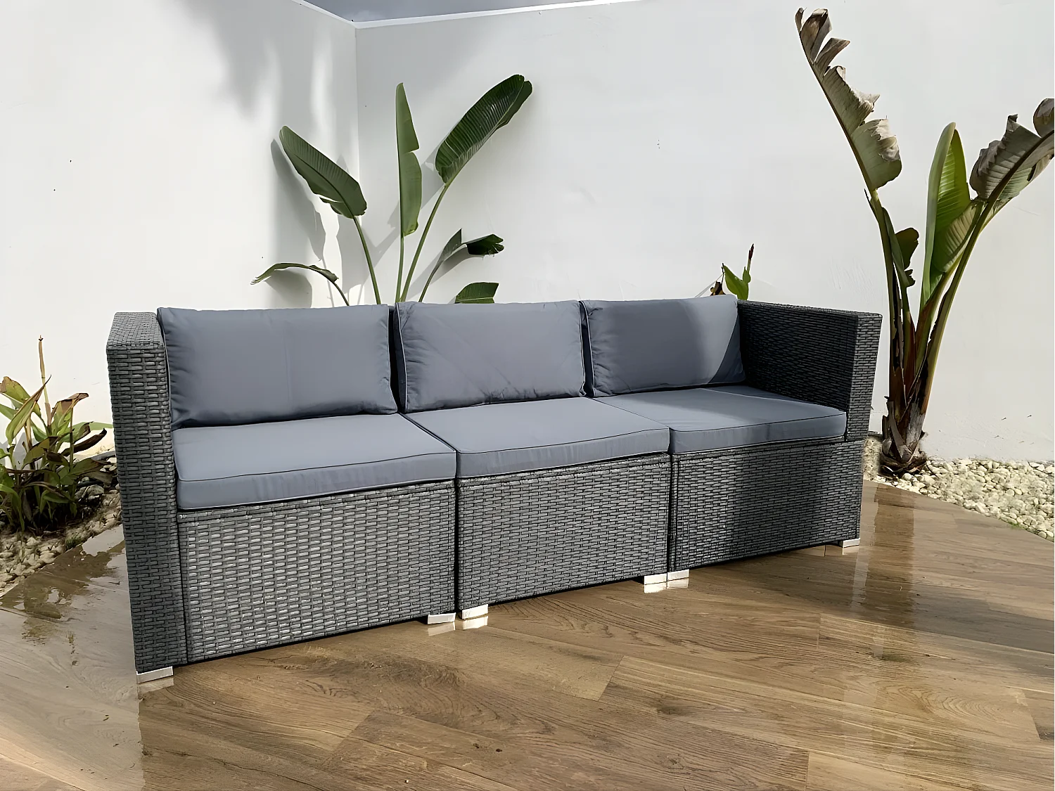 Conjunto Muebles de Jardín Muebles de Jardín Conjuntos Sofá Bahamas Sofá Triple 3 Plazas Ratán sintético Gris KieferGarden
