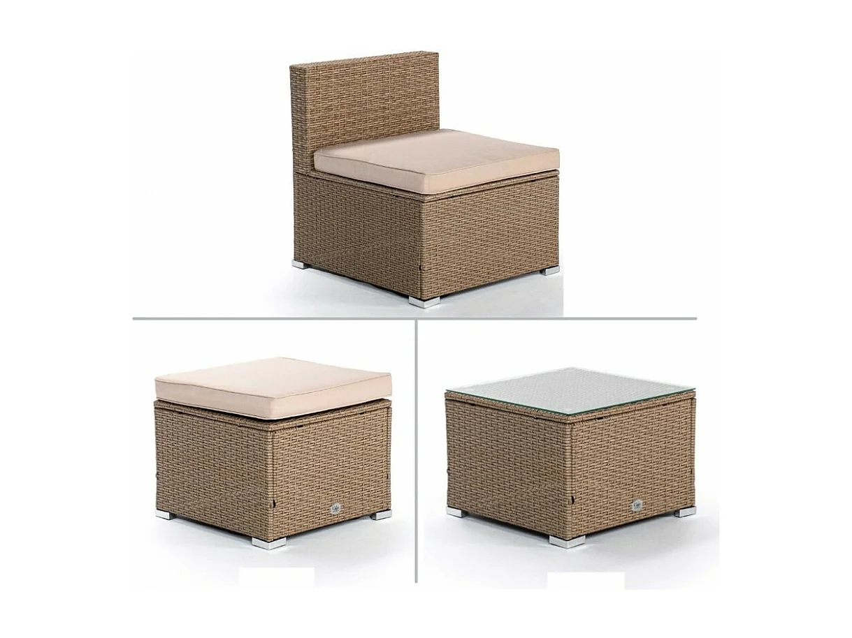 Conjunto Muebles de Jardín Muebles de Jardín Conjuntos Sofá Bahamas Conjunto Central 4 Plazas Ratán sintético Marrón Tostado KieferGarden